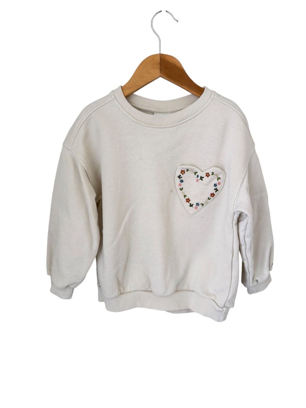 Zara Cream Kids Sweatshirt with Floral Heart Patch